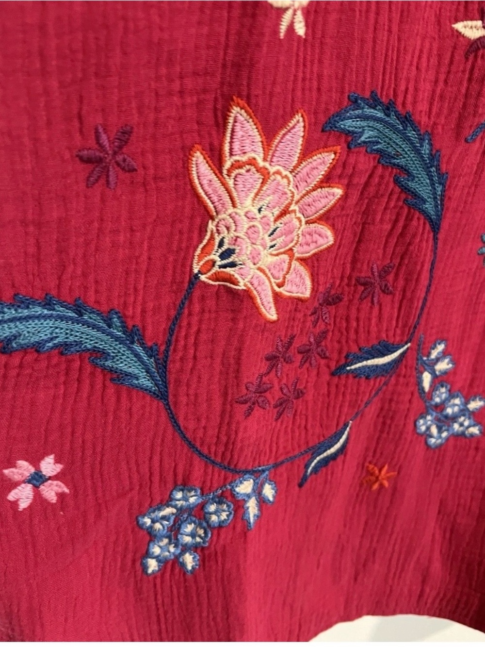 Johnny Was Size M Color Jzz (Red/Pink) Embroidered Mishti Lines Dress Elena - Picture 7 of 12